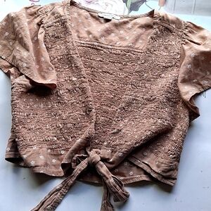 Cream Floral Tie Waist Shrug